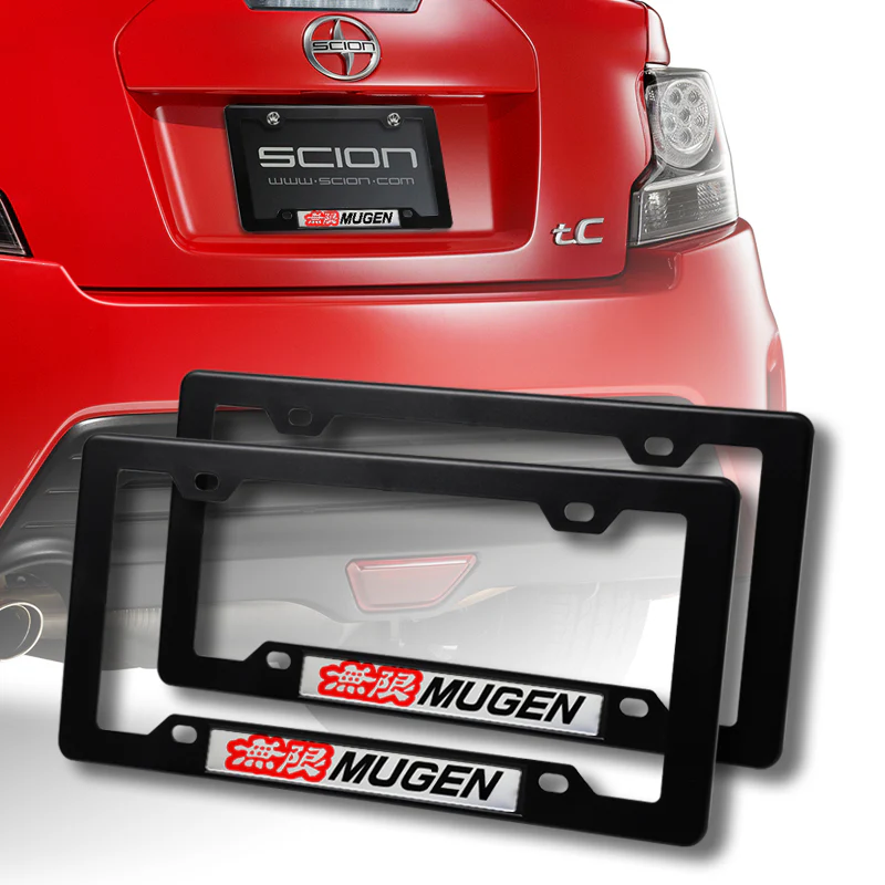 Mugen Motor Sports Honda Civic Si Black ABS License Plate Frame with Silver Emblem x2 - Image 4