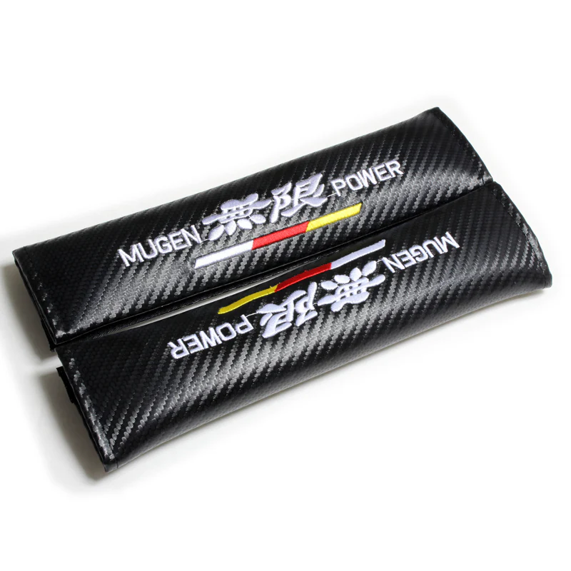 MUGEN POWER Set of Car 15" Steering Wheel Cover Carbon Fiber Style Leather HONDA with Seat Belt Covers - Image 7