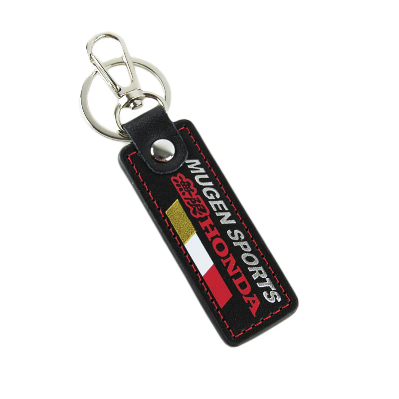 MUGEN POWER SPORTS Honda 1 pc Black Leather Rectangle Key Fob Keyring Keychain Tag Lanyard Holder Clip New - Image 2