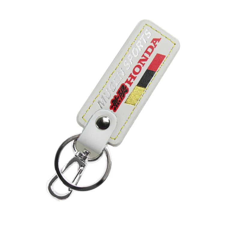 MUGEN POWER SPORTS Honda 1 pc White Leather Rectangle Key Fob Keyring Keychain Tag Lanyard Holder Clip New - Image 2