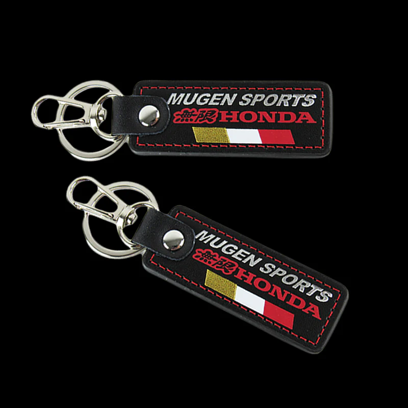 MUGEN POWER SPORTS Honda 2 pc Black Leather Rectangle Key Fob Keyring Keychain Tag Lanyard Holder Clip New - Image 4