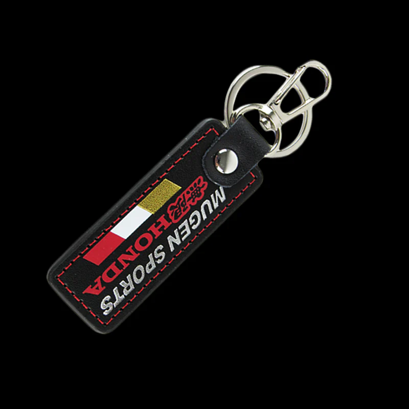 MUGEN POWER SPORTS Honda 2 pc Black Leather Rectangle Key Fob Keyring Keychain Tag Lanyard Holder Clip New - Image 7