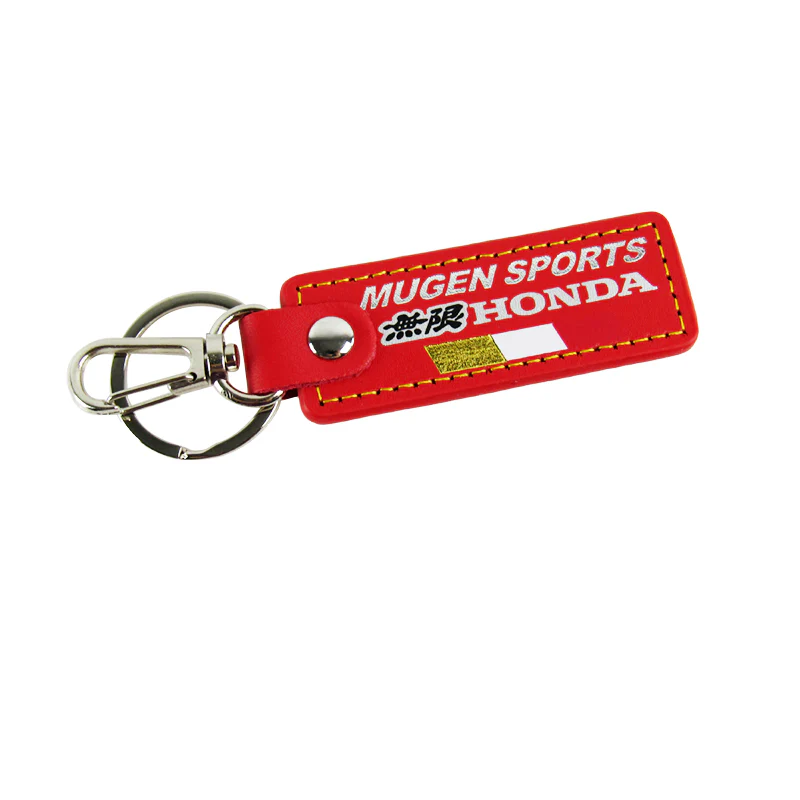 MUGEN POWER SPORTS Honda 2 pc Red Leather Rectangle Key Fob Keyring Keychain Tag Lanyard Holder Clip New - Image 2