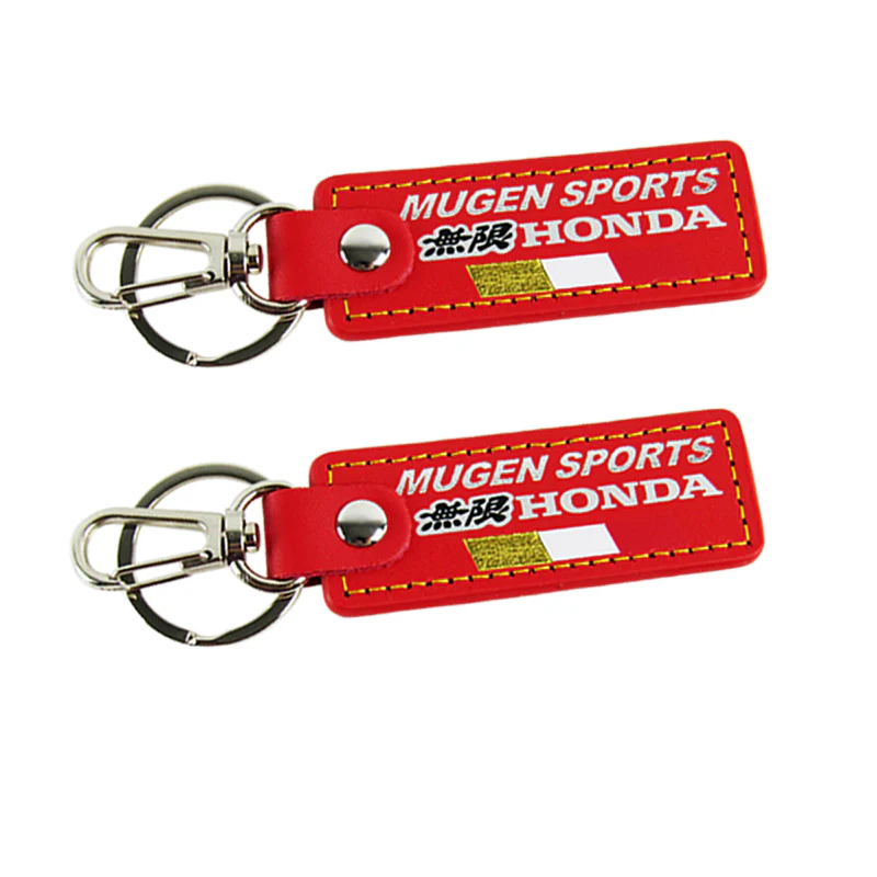 MUGEN POWER SPORTS Honda 2 pc Red Leather Rectangle Key Fob Keyring Keychain Tag Lanyard Holder Clip New - Image 4