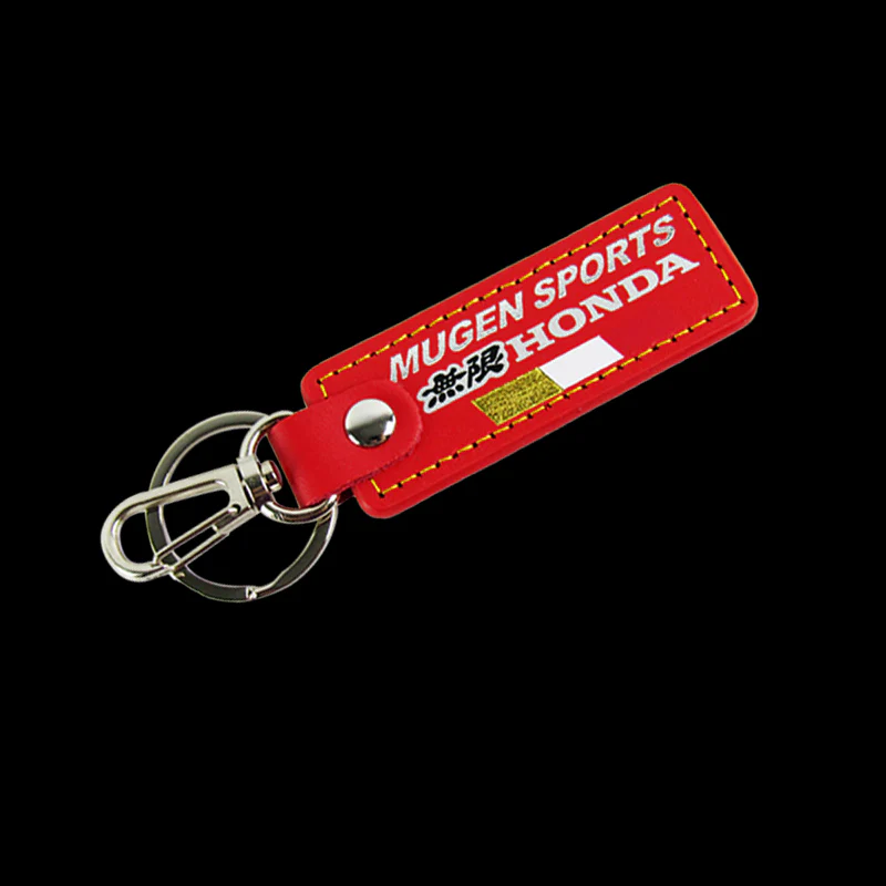 MUGEN POWER SPORTS Honda 2 pc Red Leather Rectangle Key Fob Keyring Keychain Tag Lanyard Holder Clip New - Image 7