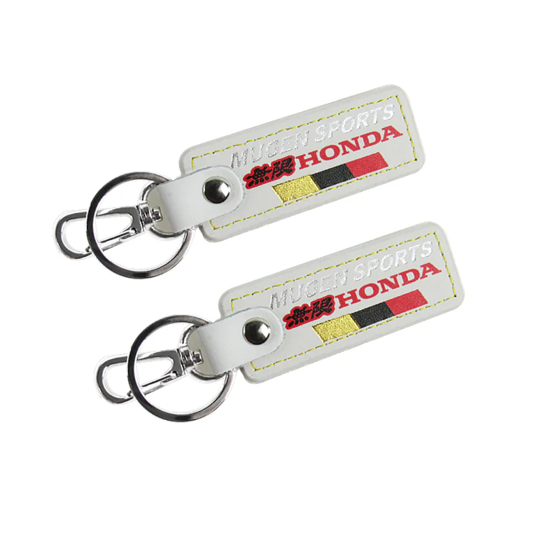 MUGEN POWER SPORTS Honda 2 pc White Leather Rectangle Key Fob Keyring Keychain Tag Lanyard Holder Clip New - Image 4