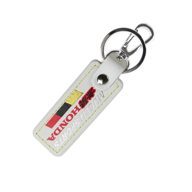 MUGEN POWER SPORTS Honda 2 pc White Leather Rectangle Key Fob Keyring Keychain Tag Lanyard Holder Clip New - Image 6