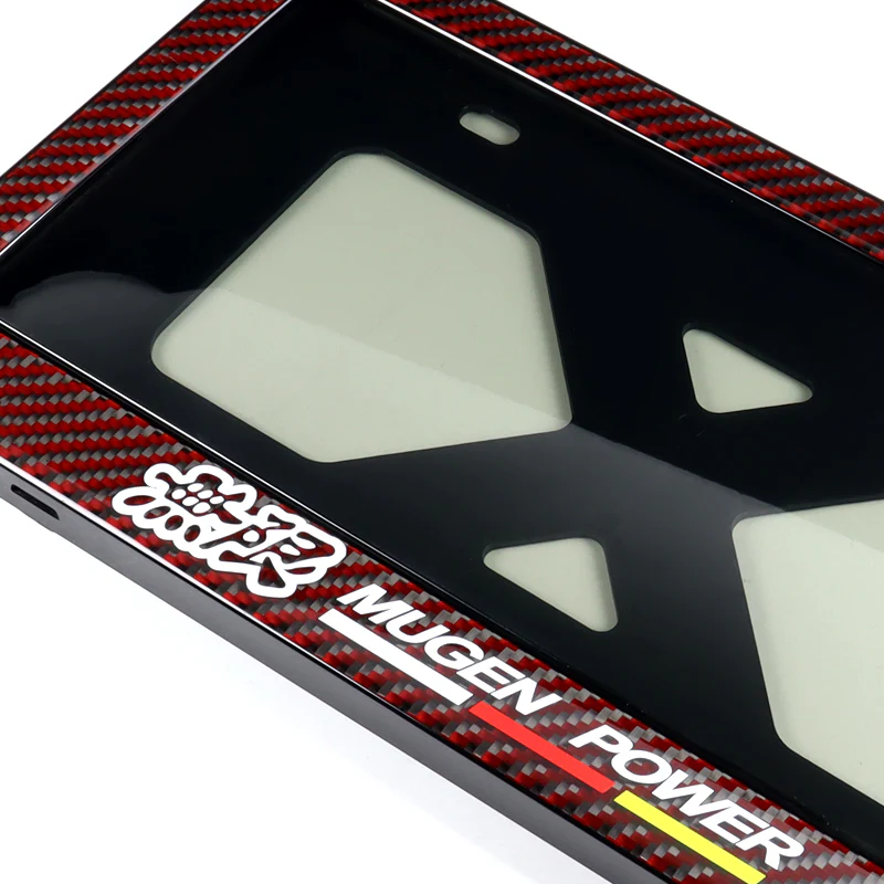 JDM MUGEN POWER Real Carbon Fiber License Plate Cover Protector Red Shield Frame with Bracket For Honda - Image 5