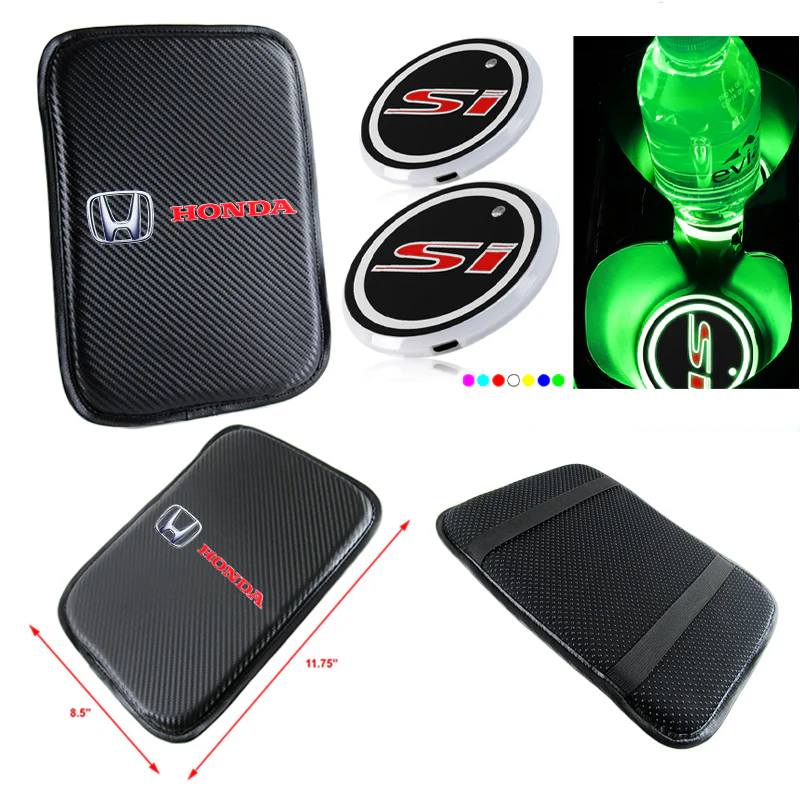 Honda Civic Mugen Si Set Car Center Console Armrest Cushion Mat Pad Cover with LED Cup Coaster Set - Image 5