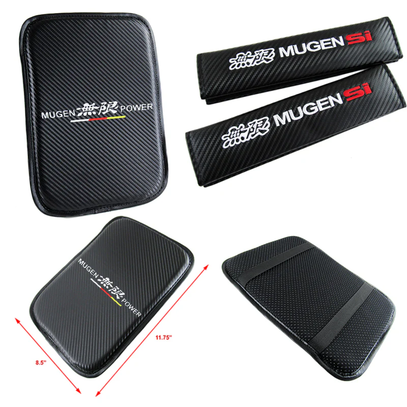 Mugen Si CIVIC Set Car Center Console Armrest Cushion Mat Pad Cover with Seat Belt Cover Set - Image 6
