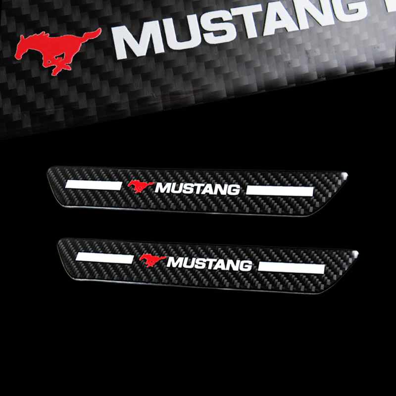 Mustang Carbon Fiber Car Door Welcome Plate Sill Scuff Cover Panel Sticker 4PC Set with LED Coaster - Image 9
