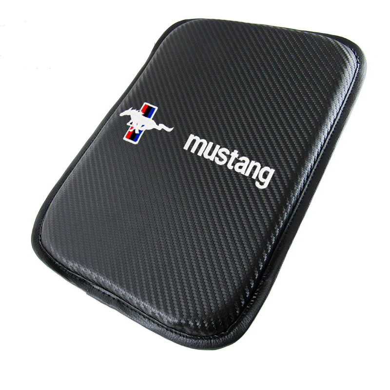 MUSTANG Embroidered Armrest Cushion Center Console Cover Carbon Fiber Look Pad Mat - Image 2