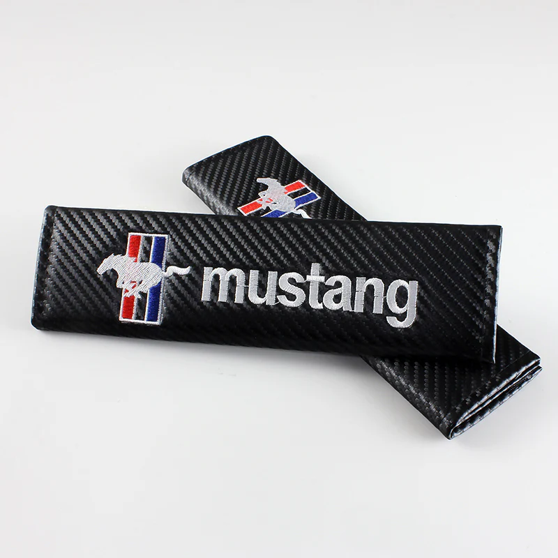 MUSTANG Embroidered Armrest Cushion with Seat Belt Cover Set Carbon Fiber Look Center Console Cover Pad Mat - Image 3