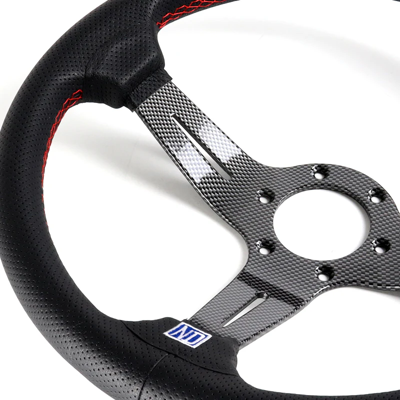 Nardi New Carbon Look Spoke 350MM/ 13.78" Black Leather with Red Stitching Steering Wheel with Nardi Logo Horn Button - Image 2