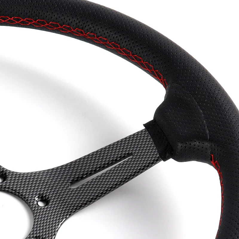Nardi New Carbon Look Spoke 350MM/ 13.78" Black Leather with Red Stitching Steering Wheel with Nardi Logo Horn Button - Image 4