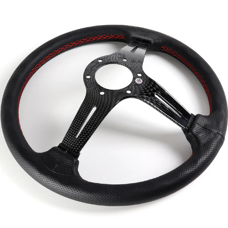 Nardi New Carbon Look Spoke 350MM/ 13.78" Black Leather with Red Stitching Steering Wheel with Nardi Logo Horn Button - Image 6