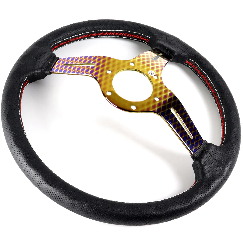 Nardi New Neo Burn 3 Spoke 350MM/ 13.78" Black Leather with Red Stitching Steering Wheel with Nardi Logo Horn Button - Image 2