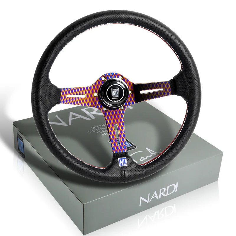 Nardi New Neo Burn 3 Spoke 350MM/ 13.78" Black Leather with Red Stitching Steering Wheel with Nardi Logo Horn Button - Image 3