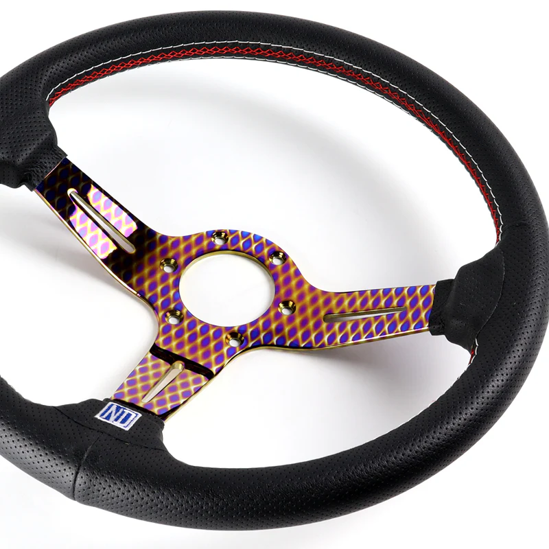 Nardi New Neo Burn 3 Spoke 350MM/ 13.78" Black Leather with Red Stitching Steering Wheel with Nardi Logo Horn Button - Image 4