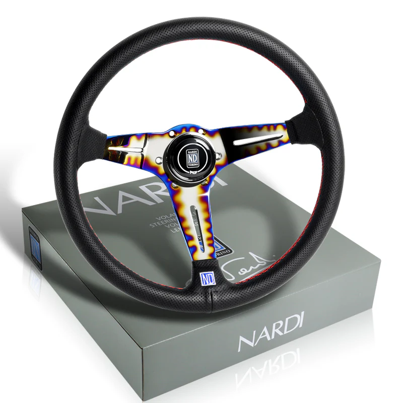 Nardi New Neo Blue Burn 3 Spoke 350MM/ 13.78" Black Leather with Red Stitching Steering Wheel with Nardi Logo Horn Button - Image 6
