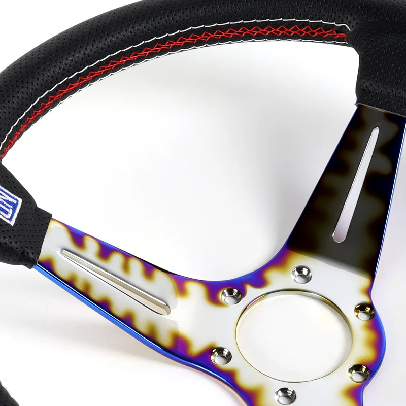 Nardi New Neo Blue Burn 3 Spoke 350MM/ 13.78" Black Leather with Red Stitching Steering Wheel with Nardi Logo Horn Button - Image 7