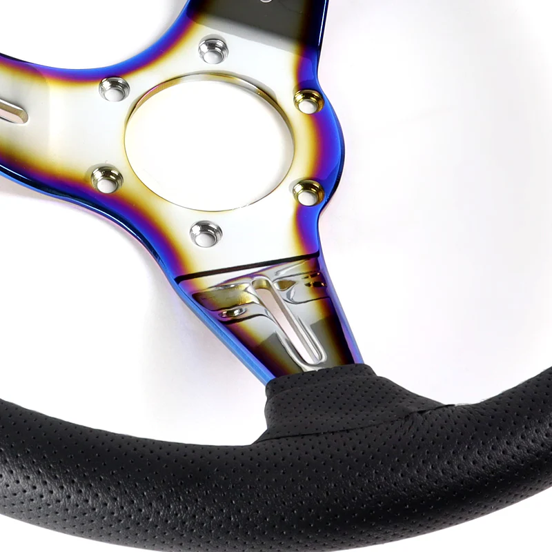 Nardi New Neo Chrome 3 Spoke 350MM/ 13.78" Black Leather with Red Stitching Steering Wheel with Nardi Logo Horn Button - Image 6