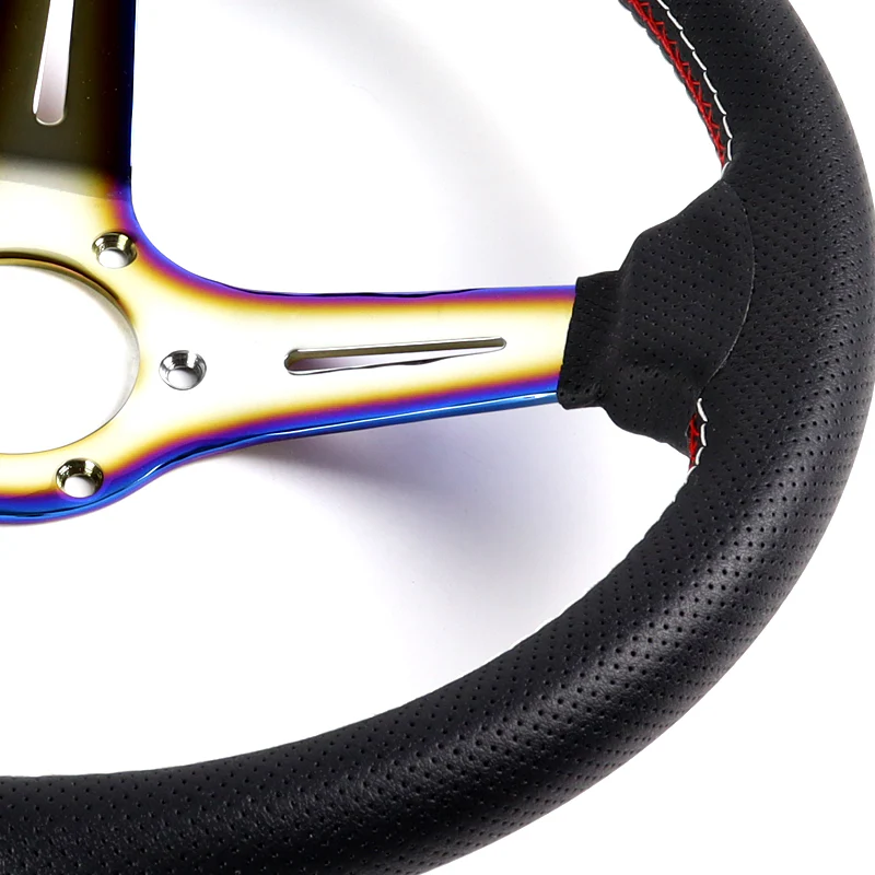 Nardi New Neo Chrome Spoke 350MM/ 13.78" Black Leather with Red Stitching Steering Wheel with Nardi Logo Horn Button - Image 2
