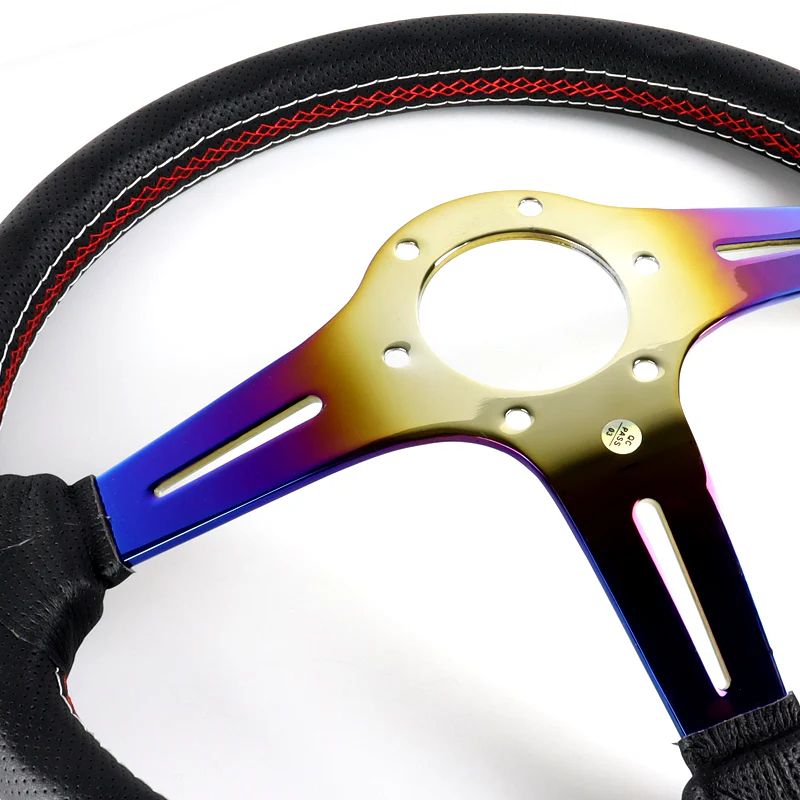 Nardi New Neo Chrome Spoke 350MM/ 13.78" Black Leather with Red Stitching Steering Wheel with Nardi Logo Horn Button - Image 3