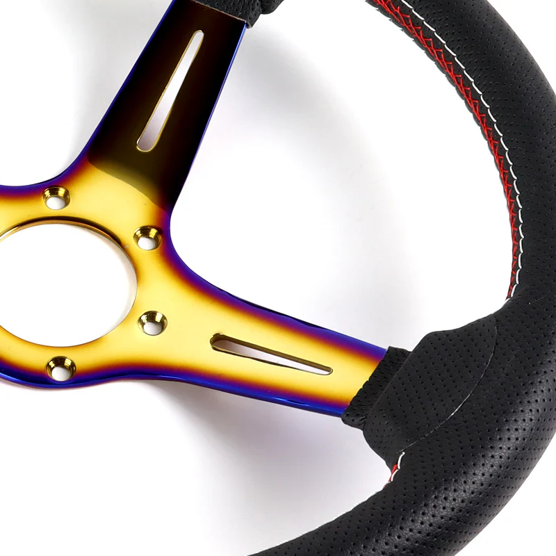 Nardi New Neo Gold 3 Spoke with Titanium 350MM/ 13.78" Black Leather with Red Stitching Steering Wheel with Nardi Logo Horn Button - Image 6