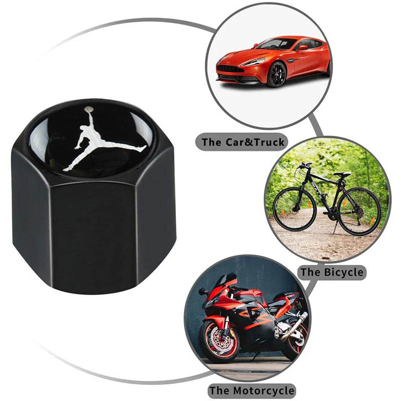 NBA Jordan Logo Universal Car SUV Wheel Tire Valves Dust Stem Air Caps Keychain Emblem Black Set - Image 4