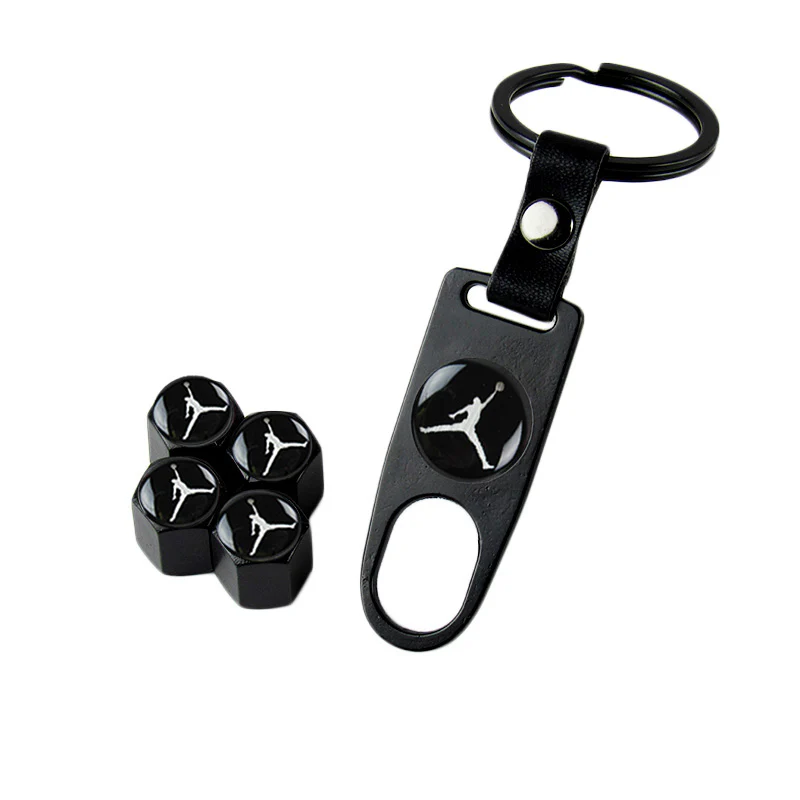 NBA Jordan Logo Universal Car SUV Wheel Tire Valves Dust Stem Air Caps Keychain Emblem Black Set - Image 5