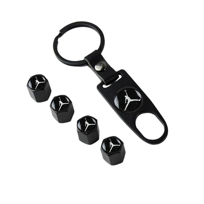 NBA Jordan Logo Universal Car SUV Wheel Tire Valves Dust Stem Air Caps Keychain Emblem Black Set - Image 6