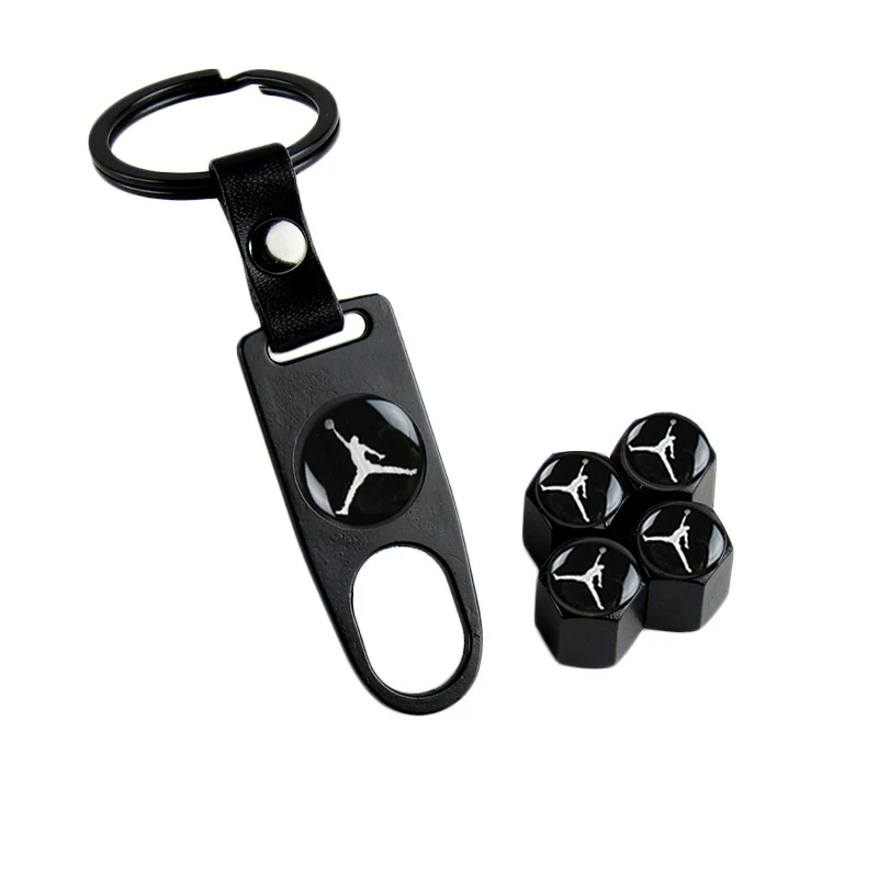 NBA Jordan Logo Universal Car SUV Wheel Tire Valves Dust Stem Air Caps Keychain Emblem Black Set - Image 7