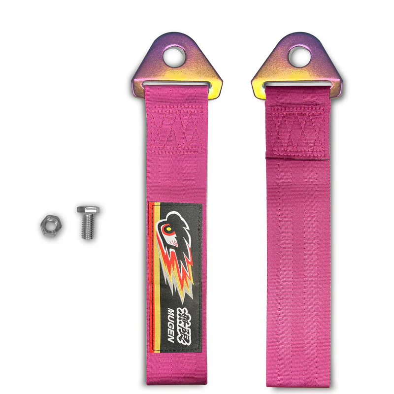 NEO CHROME FOR MUGEN RACING HIGH STRENGTH TOW PINK TOWING STRAP HOOK FOR HONDA BUMPER - Image 4