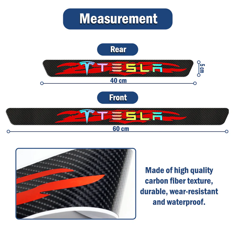 NEW 4PCS Set 5D Carbon Fiber Texture Car Door Scuff Sill Cover Panel Step Protector For TESLA - Image 5