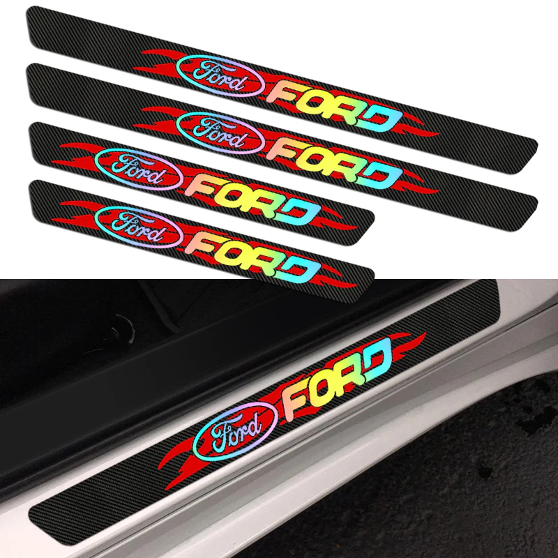 New 4PCS Set Carbon Fiber Car Door Scuff Sill Cover Panel Step Protector For Ford - Image 3