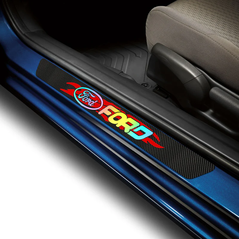 New 4PCS Set Carbon Fiber Car Door Scuff Sill Cover Panel Step Protector For Ford - Image 4