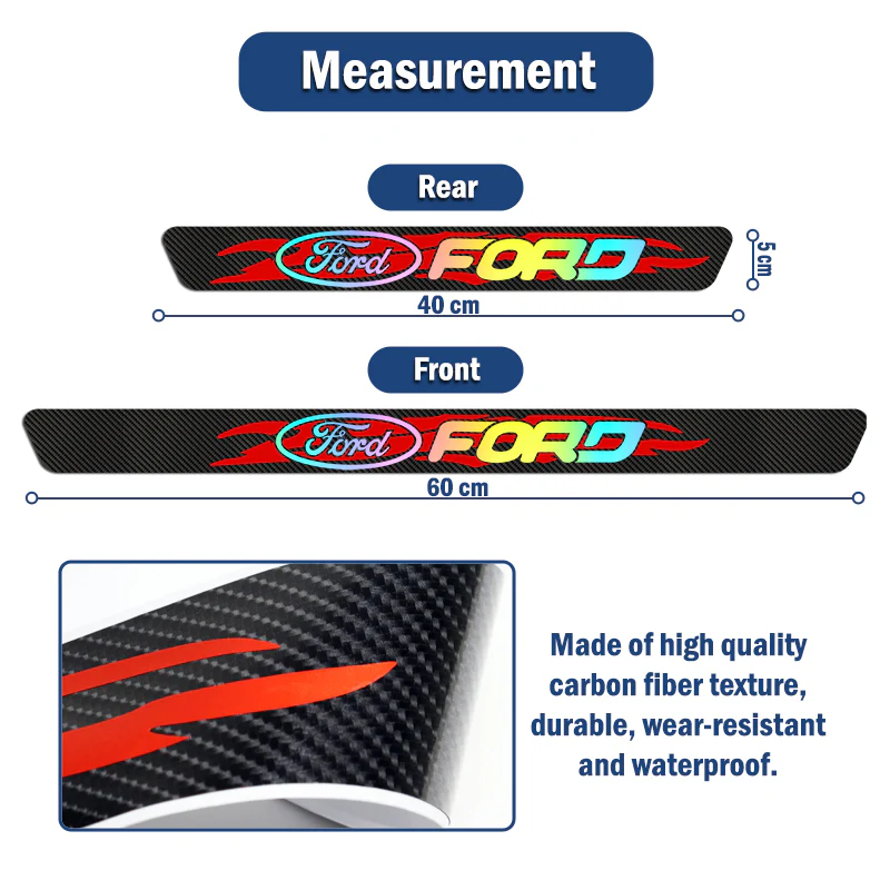 New 4PCS Set Carbon Fiber Car Door Scuff Sill Cover Panel Step Protector For Ford - Image 5
