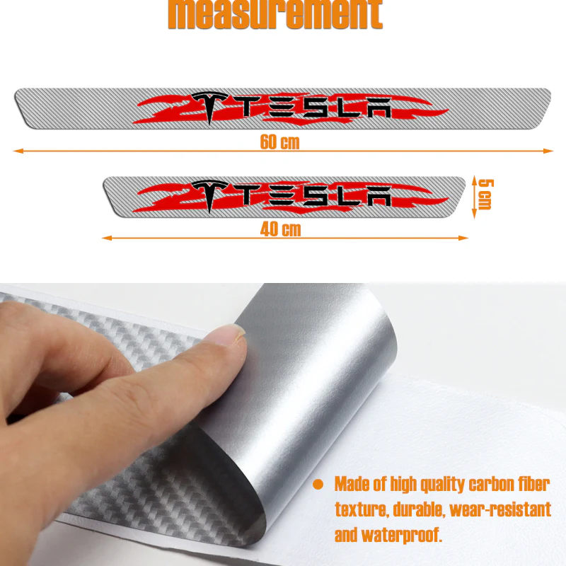 NEW 4PCS Set For TESLA 5D Carbon Fiber Texture Car Door Scuff Sill Cover Panel Step Protector - Image 2
