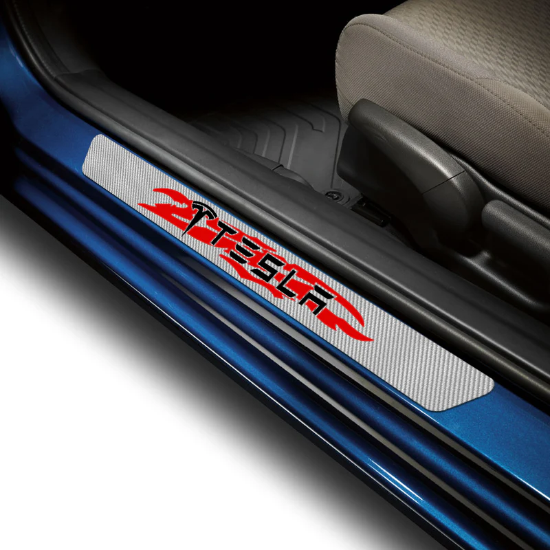 NEW 4PCS Set For TESLA 5D Carbon Fiber Texture Car Door Scuff Sill Cover Panel Step Protector - Image 5