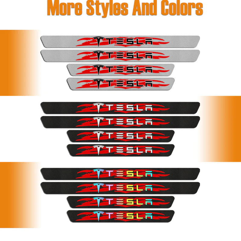 NEW 4PCS Set 5D Carbon Fiber Texture Car Door Scuff Sill Cover Panel Step Protector For TESLA - Image 6