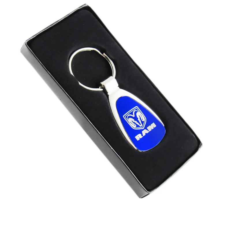 New Authentic Dodge Ram Blue Logo Metal Chrome Tear Drop Key Chain Ring Fob - Image 2