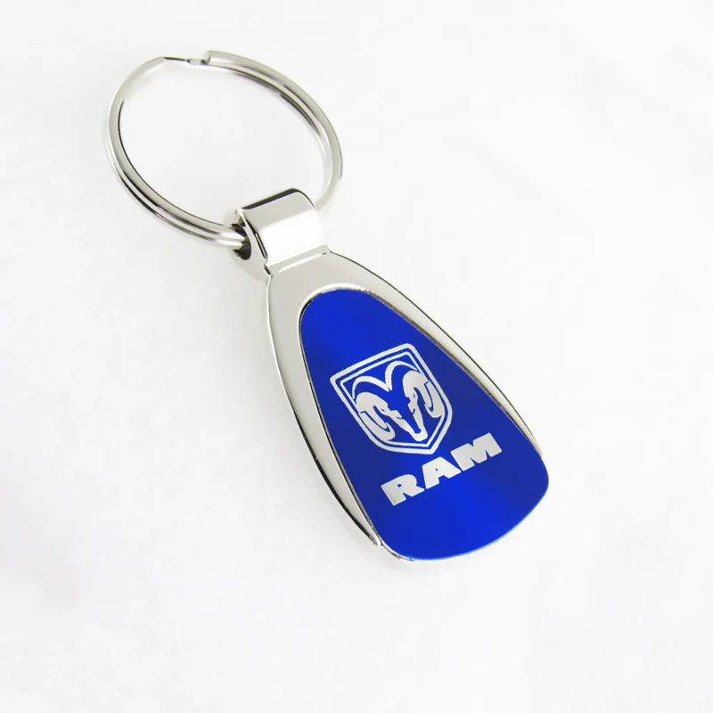 New Authentic Dodge Ram Blue Logo Metal Chrome Tear Drop Key Chain Ring Fob - Image 4