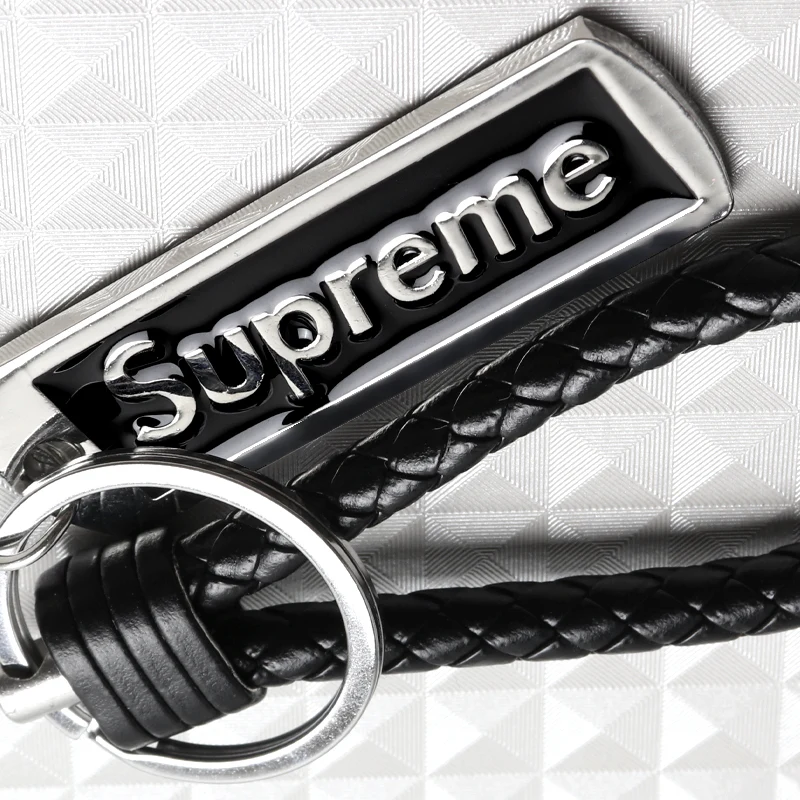 NEW Black Supreme3M Metal Pendant with Calf Leather Keychain Key Ring Tag Gift Deco x1 - Image 2