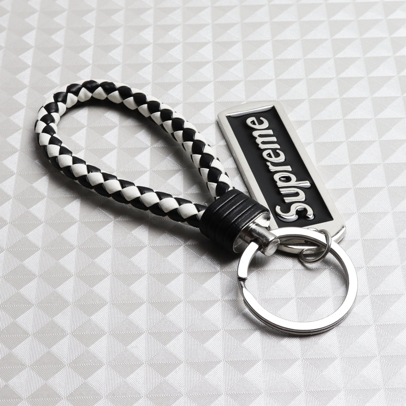 NEW Black & White Supreme3M Metal Pendant Tag with Calf Leather Keychain Key Ring 1PCS - Image 2