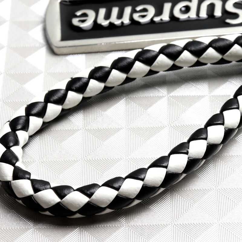 NEW Black & White Supreme3M Metal Pendant Tag with Calf Leather Keychain Key Ring 1PCS - Image 6
