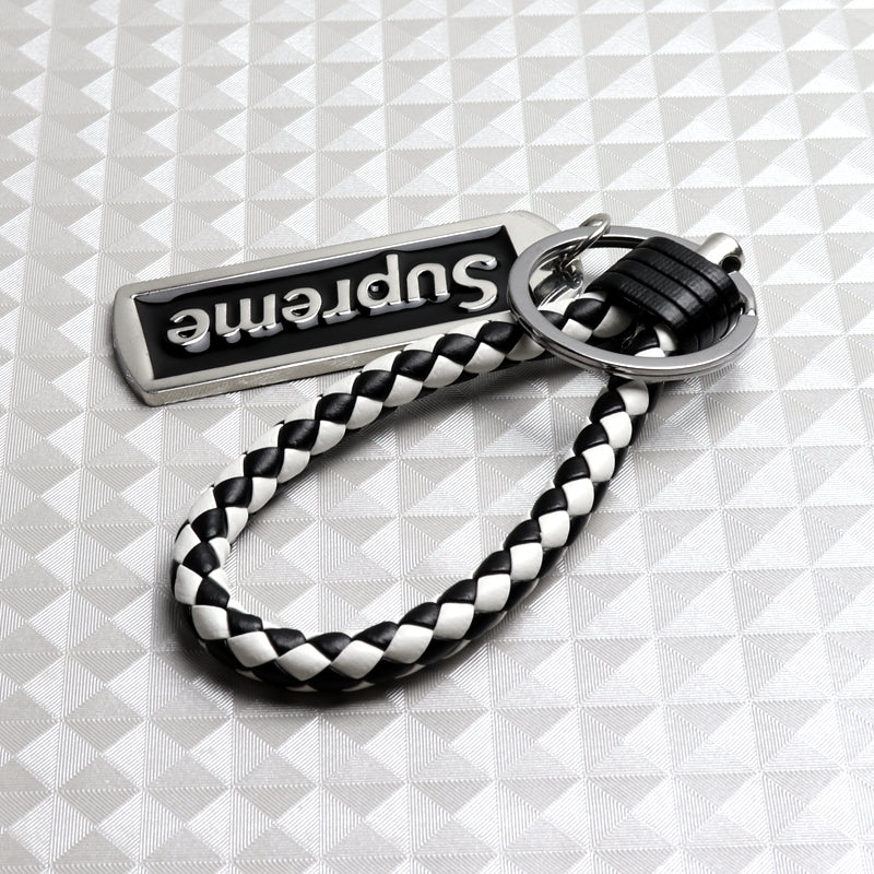 NEW Black & White Supreme3M Metal Pendant Tag with Calf Leather Keychain Key Ring 1PCS - Image 7