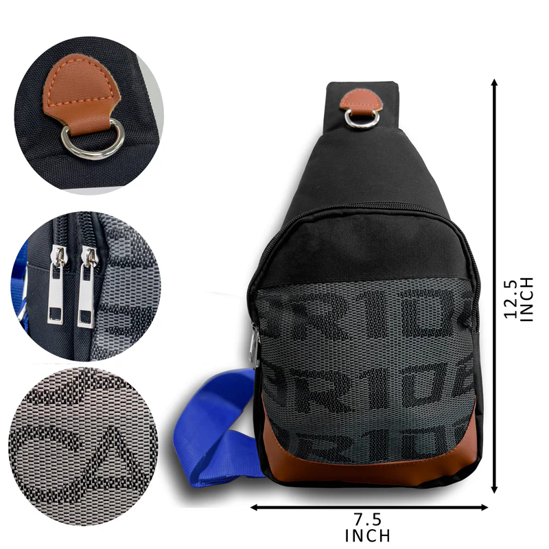 NEW BRIDE RACING BACKPACK BLACK GRADATION CROSSBODY SHOULDER BAG W/ BLUE STRAPS - Image 9