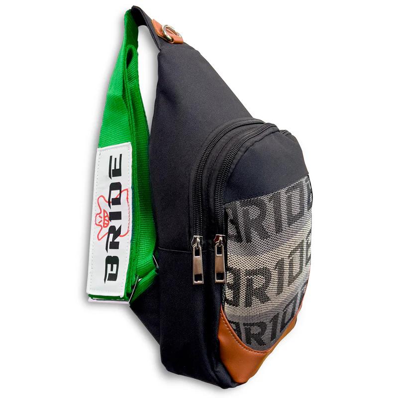 NEW BRIDE RACING BACKPACK BLACK GRADATION CROSSBODY SHOULDER BAG W/ GREEN STRAPS - Image 10