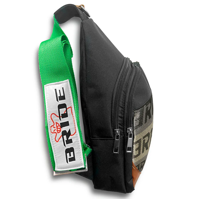 NEW BRIDE RACING BACKPACK BLACK GRADATION CROSSBODY SHOULDER BAG W/ GREEN STRAPS - Image 6